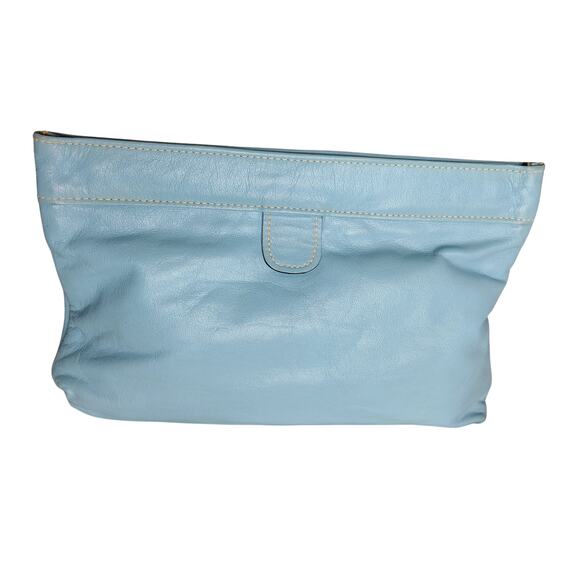 1970s Davey's Baby Blue Vintage Leather Tension Lock Clutch Handbag Made in USA - Picture 5 of 11